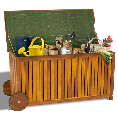 57 Gallon Outdoor Wood Storage Container with 2 Wheels